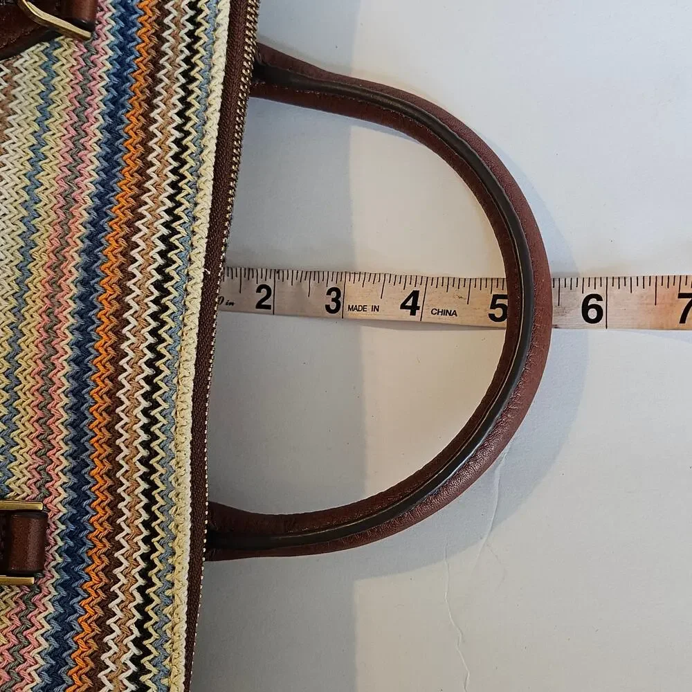 Fossil Parker Leather Satchel Purse Handbag Zig Zag Colorful Stripes‎ Boho